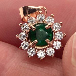 Swat Valley Emerald .40ct Rose Gold Finish Solid 925 Sterling Silver Pendant